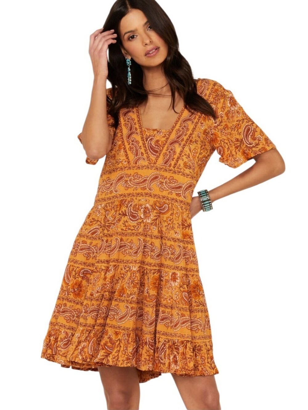 Patrons of Peace Toluca Border Print Paisley Boho Mini Dress